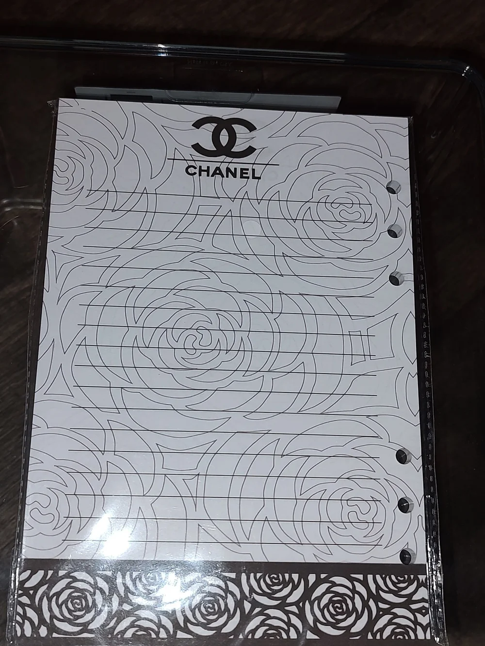 CHANEL Black and White Floral Lined A5 Size Refill Paper